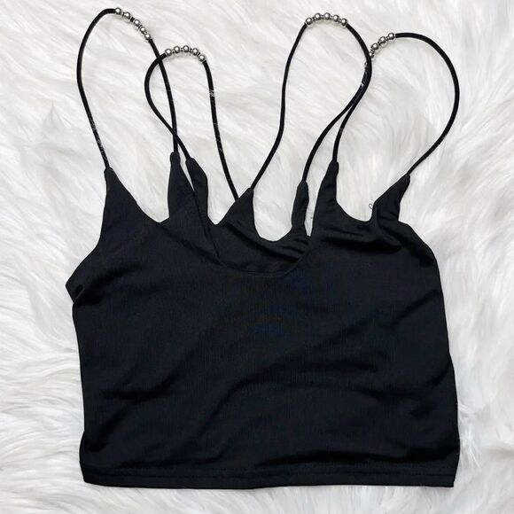 SHEIN Double Strap Beaded Crop Top Black and Silver Size XS - Picture 1 of 3